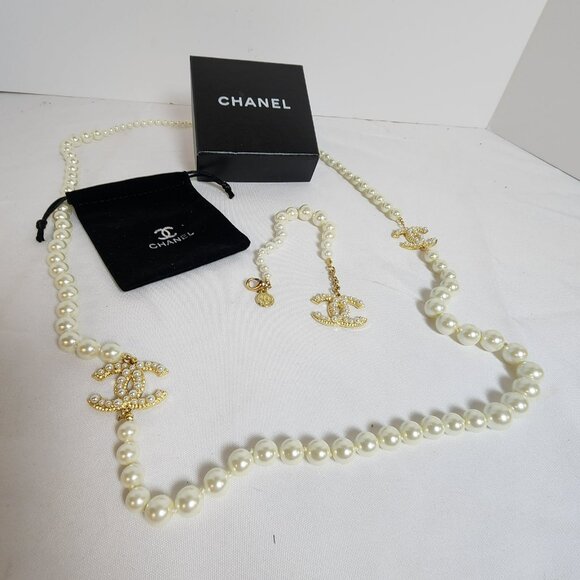 Chanel 100th Anniversary Faux Pearl Necklace & Bracelet Set  CC Logo  Gift - Picture 7 of 13